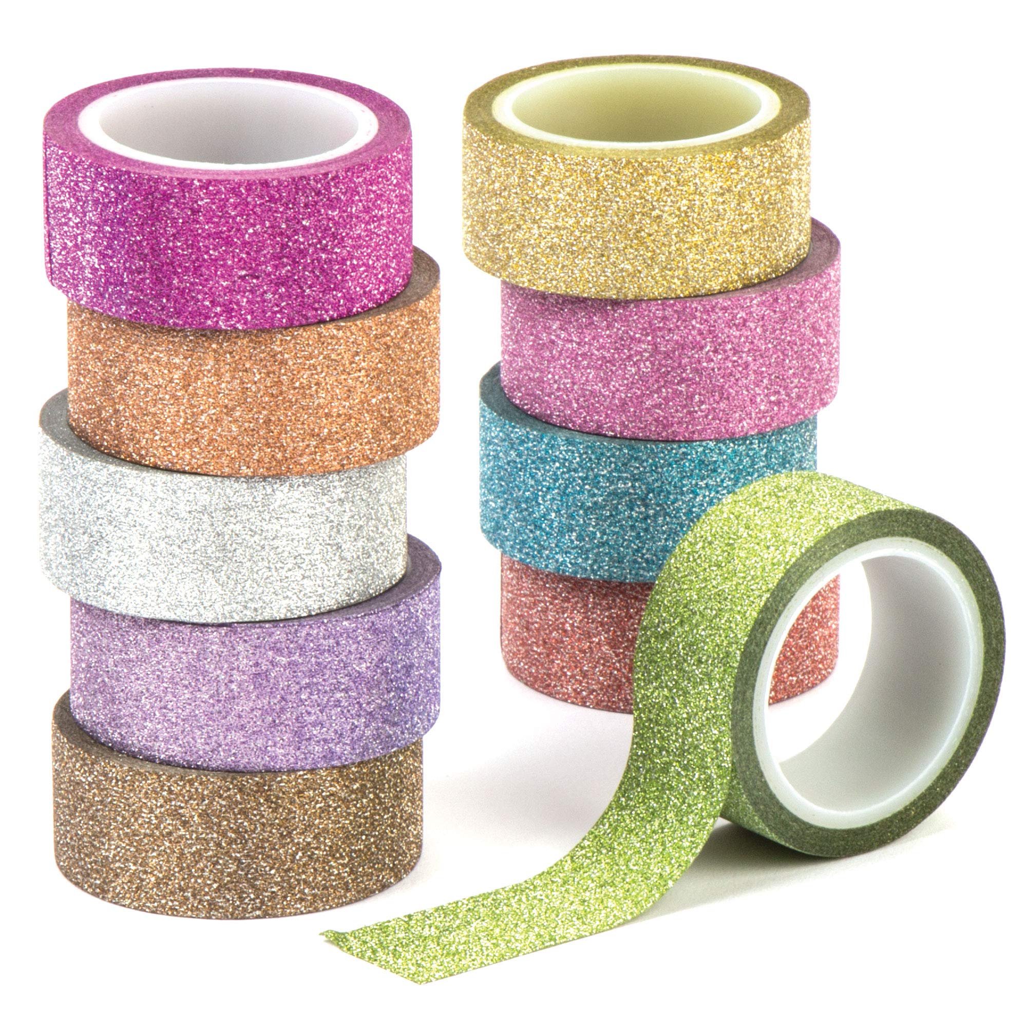 Baker Ross AV617 Glitter Tape Value Pack for Kids' Crafts and Art Projects, Cards, Party Bags, and Decorations (Pack of 10), 3m