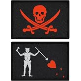Great 1 Pirate Flags Jolly Roger &amp; Black Beard Patch 2-Pack, Hook and Loop | 2x3 Inch, Woven with Merrow Border, Tactical Military Morale Appliques for Jackets, Hats, Backpacks and Operational Gear