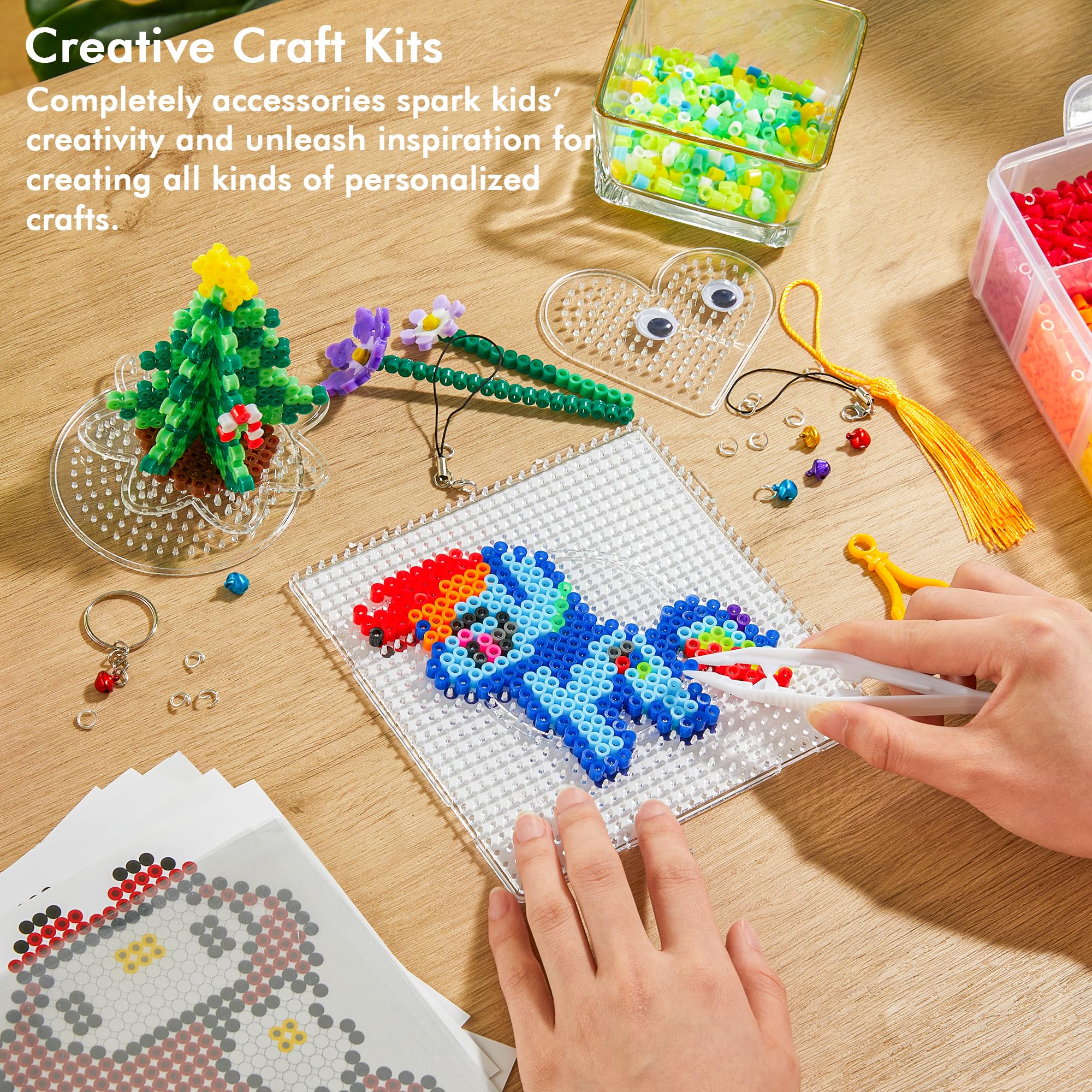 INSCRAFT Fuse Beads, 33000pcs Fuse Beads Kit for Kids, 33 Color 5MM Iron Beads Set with 150 Patterns, 8 Pegboards, 15 Ironing Paper, 6 Tweezers, 85 accessories, Craft Kits Gifts for Birthday Christmas