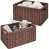 GRANNY SAYS Wicker Storage Baskets for Shelves, Wicker Baskets for Organizing, Waterproof Woven Basket for Pantry, Rectangle Basket for Shelf, Brown, 2-Pack