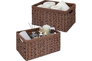 GRANNY SAYS Wicker Storage Baskets for Shelves, Wicker Baskets for Organizing, Waterproof Woven Basket for Pantry, Rectangle Basket for Shlef, Brown, 2-Pack