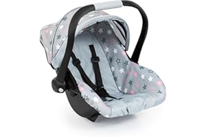 Bayer: Deluxe Car Seat - Grey, Pink, Stars - Accessory for Dolls Up to 18", Retractable Sunshade, Seat Belt, Hard Shel, Kids Toy, Age 3+
