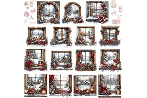 Harloon 15 Sheets Vintage Christmas Rub on Transfers for Crafts Furniture Wood Ornaments Xmas Vintage Watercolor Window Stickers Rub on Decals for Scrapbook DIY Wood Fabric Journal Envelope(Classic)