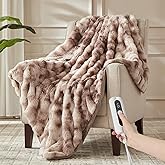 ACCU-WARMTH Heated Throw Blanket - Plush Thick Bubble Faux Fur Heated Blanket, Fast Heating Electric Blanket 6 Heating Levels & 4 Hours Auto-Off, Machine Washable, 50"x60", Patterned Taupe