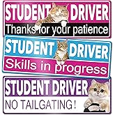 3 Pcs Student Driver Magnet for Car, HOLENGS Removable Reflective Funny Cute Cat Student Driver Magnet for Car Bumper, Reusable Magnetic Bumper Sticker Set for Novice Rookie Safety Sign10 x 3.5 in