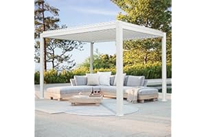 DOMI OUTDOOR LIVING Domi Louvered Pergola 10' x 10' Outdoor Aluminum Pergola with Adjustable Roof, Aluminum Frame, Efficient Drainage System for Patio, Deck, Garden, White