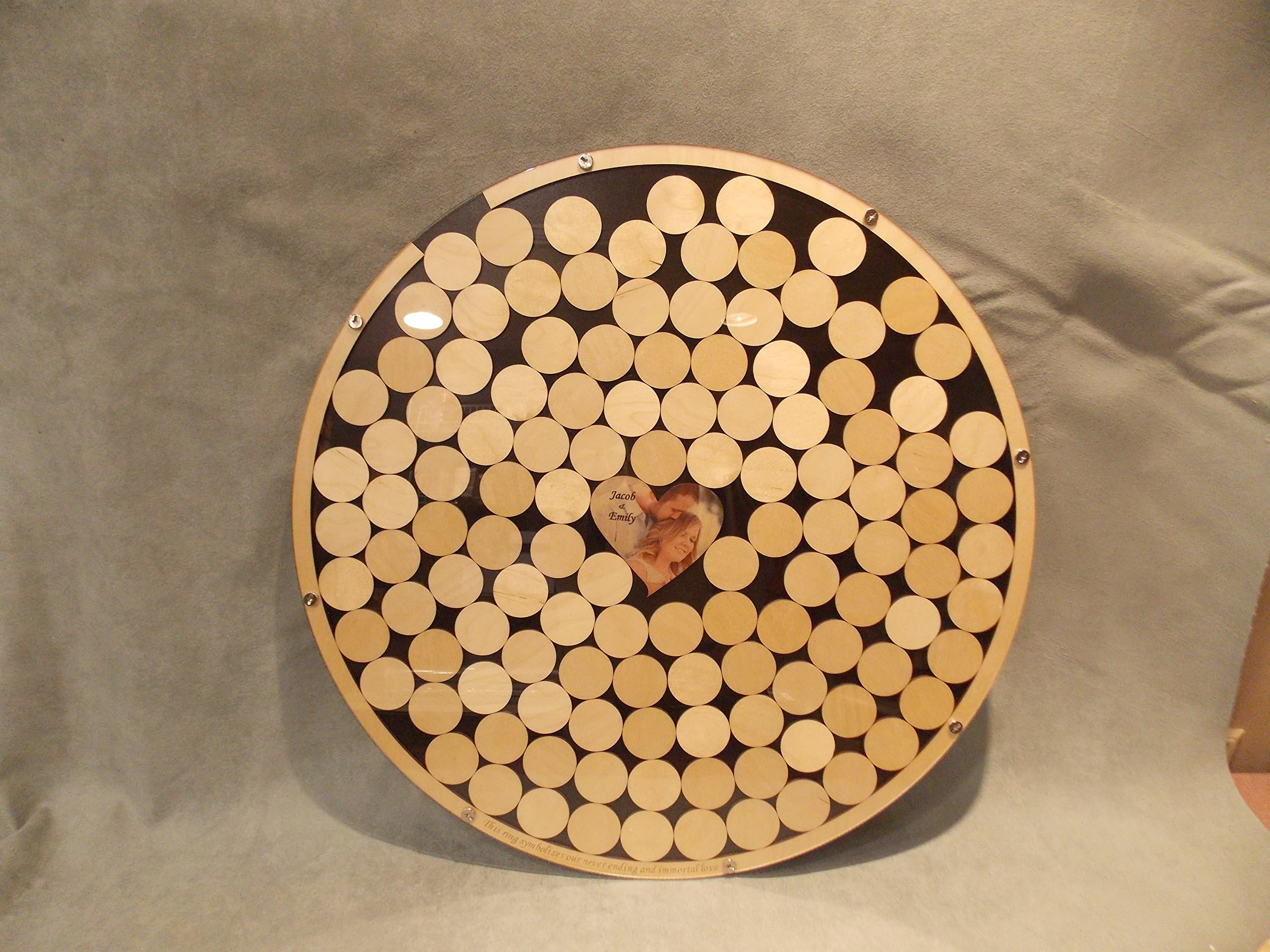Alternative Wedding wooden guest book Circle top drop shadow box 1.5" round wood charms