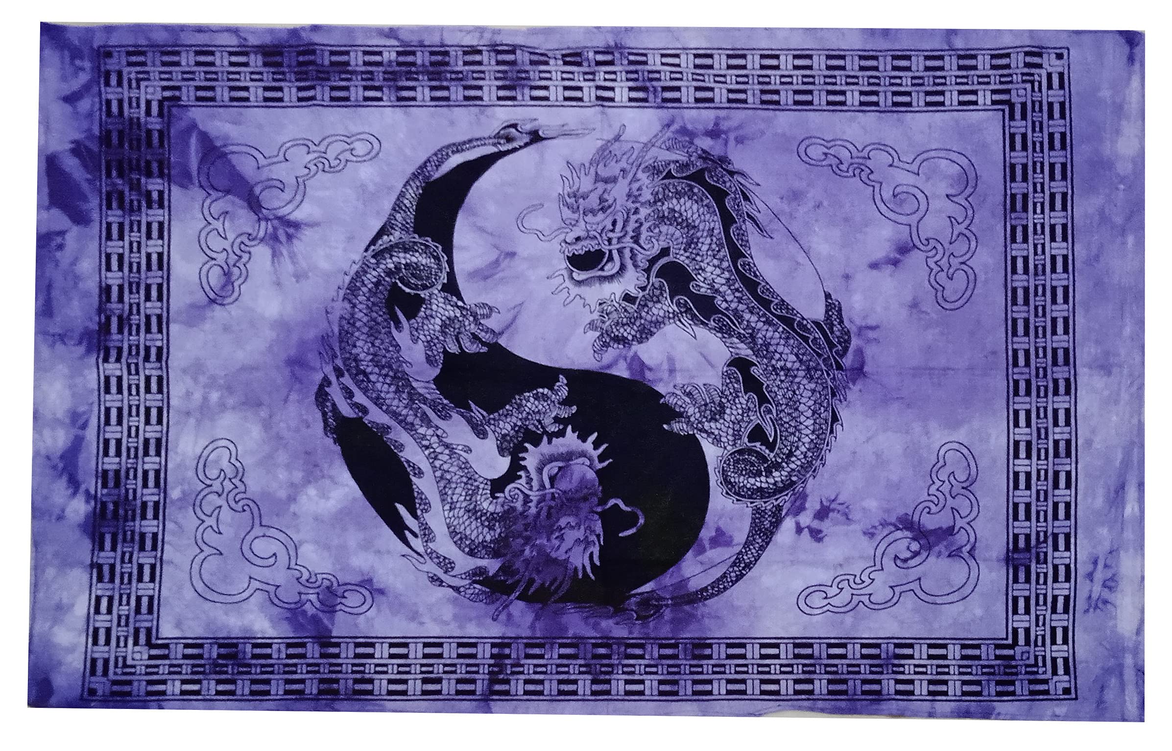 Purpledip Cotton Wall Poster Dragons Yin Yang: Bohemian Hanging Sheet (20076)
