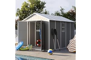 UDPATIO Storage Shed 8 x 10 FT, Resin Sheds & Plastic Outdoor Storage with Floor Large Clearance Outdoors Garden Tool Shed Tuff Outside Patio Shed with Lockable Door for Bike, Garbage Gray White