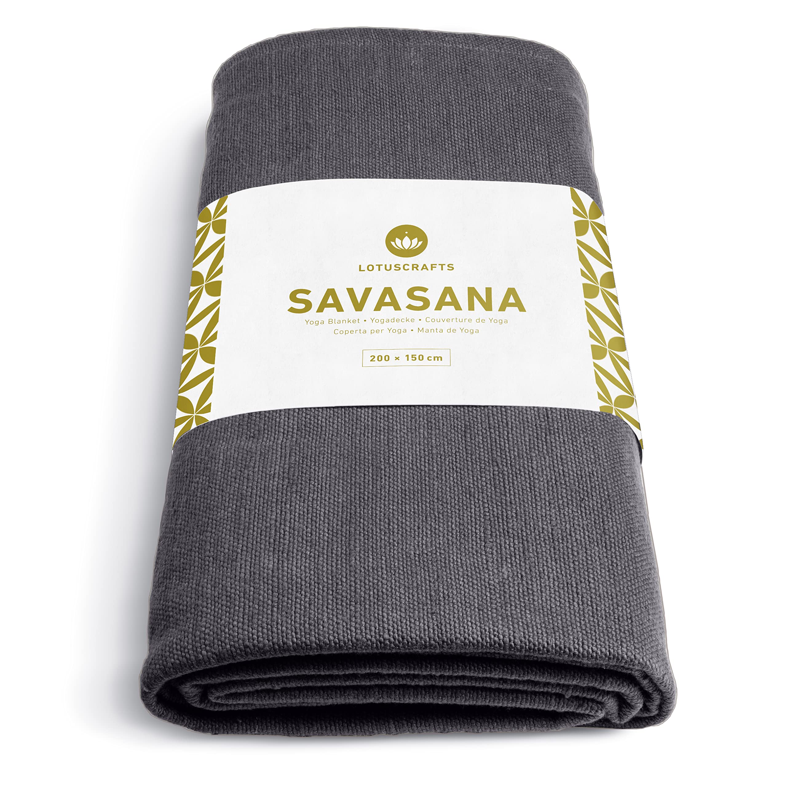 Lotuscrafts Savasana Yoga Blanket Cotton [200 x 150 cm] - Meditation Blanket - Resistant and Durable 100% Cotton - Yoga Blanket for Final Relaxation (Anthracite)