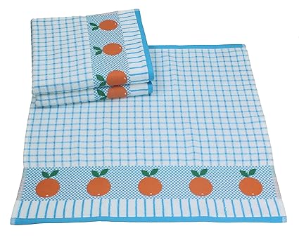 Betz 3 Stück Küchentücher Geschirrtuch ORANGEN Frottier Größe 50x50 cm 100% Baumwolle Farbe: hellblau