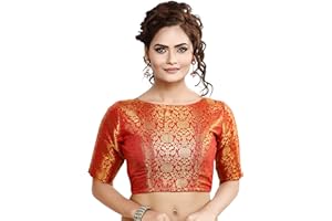 Madhu Fashion Womens Traditional Benaras Brocade Readymade Stitched Saree Blouse