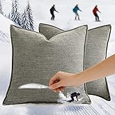 Pack of 2 Square Decorative Vintage Throw Pillow Covers 18x18 inch, Misty Blue Chenille Linen Blend, Ultra Soft Extra Thick Luxury Neutral Cushion Covers for Sofa Bed, Modern Boho Farmhouse Decor