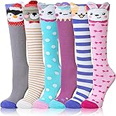 Velice Girls Knee High Socks Kids Long Boot Crazy Silly Tall Fun Gift Cute Animal Cotton Long Socks 6 Pairs