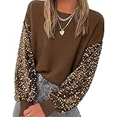 miduo Womens 2026 Fashion Crewneck Sequin Long Sleeve Casual Patchwork Sparkle Shimmer Pullovers Sweaters