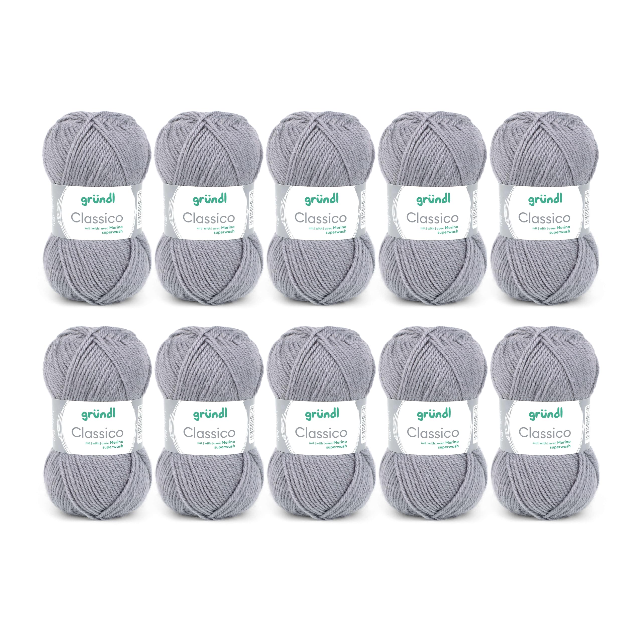 Gründl Classico Value Pack 10 Balls of Hand Knitting Yarn, Virgin Wool (Merino Superwash), 50% Polyacrylic, Anthracite, 30 x 32 x 8 cm, 1200