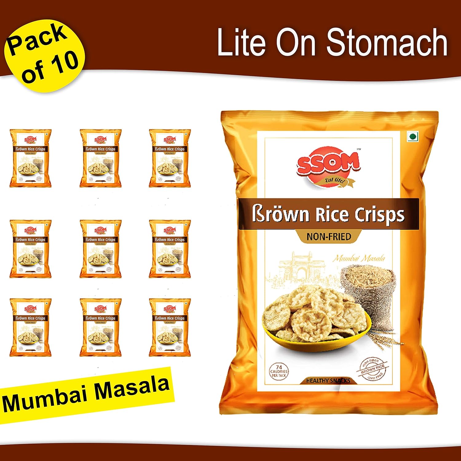 Ssom International Foods Mumbai Masala Flavour Brown Rice Crisps Non Fried Snacks 10 Packets Amazon In Grocery Gourmet Foods ssom international foods mumbai masala