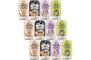 (Pack of 12) Lady Boba 12 Cans. Milk Bubble Tea with Boba Pearls in a Can (10.7oz/can) with Thank You Card. Choose One from Variety of Flavors: Assorted, Classic, Brown Sugar, Taro, Matcha Latte. Ready To Drink Beverage. (Assorted)