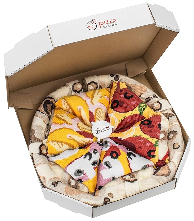 PIZZA SOCKS BOX 4 pairs MIX HawaiiCapriciosaPepperoni Cotton Socks XL