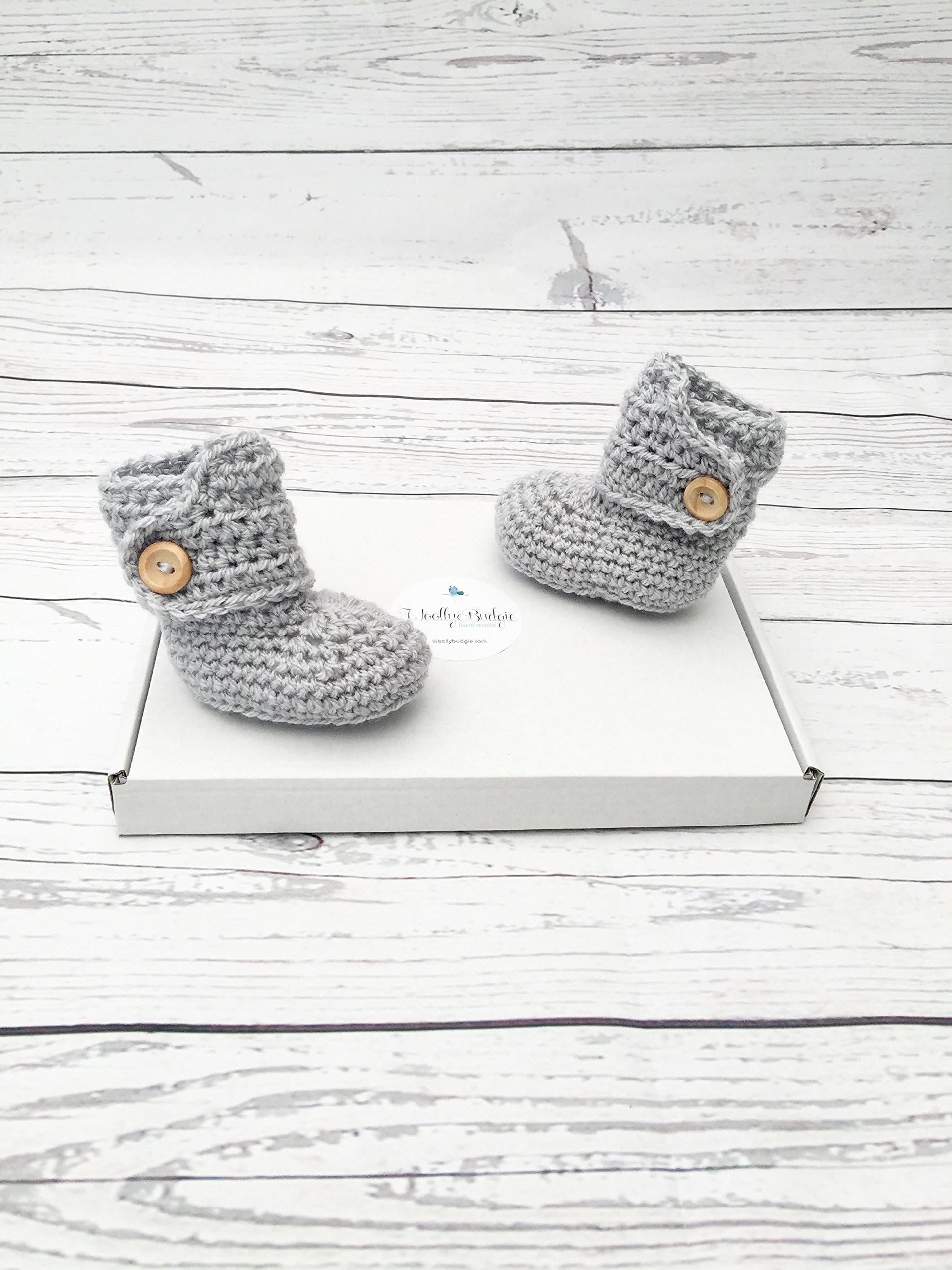 crochet baby booties grey newborn gift