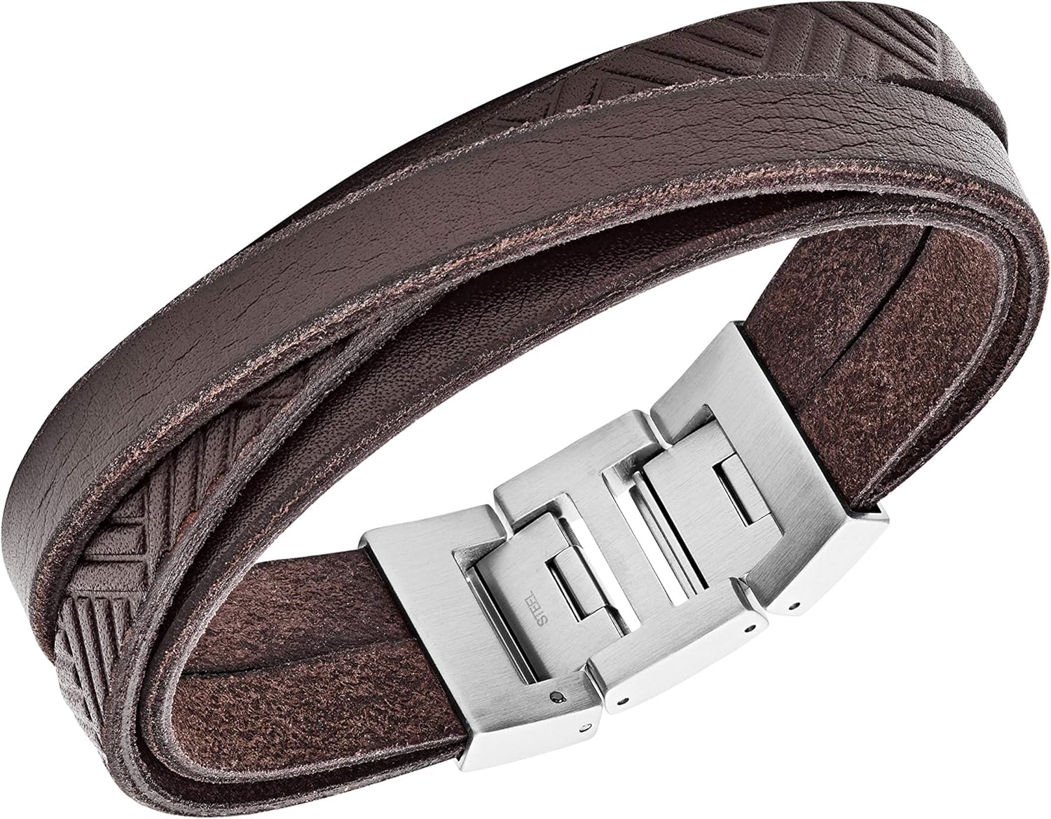 Fossil Vintage Casual Textured Brown Leather Wrist Wrap Cuff Bracelet: Jewelry
