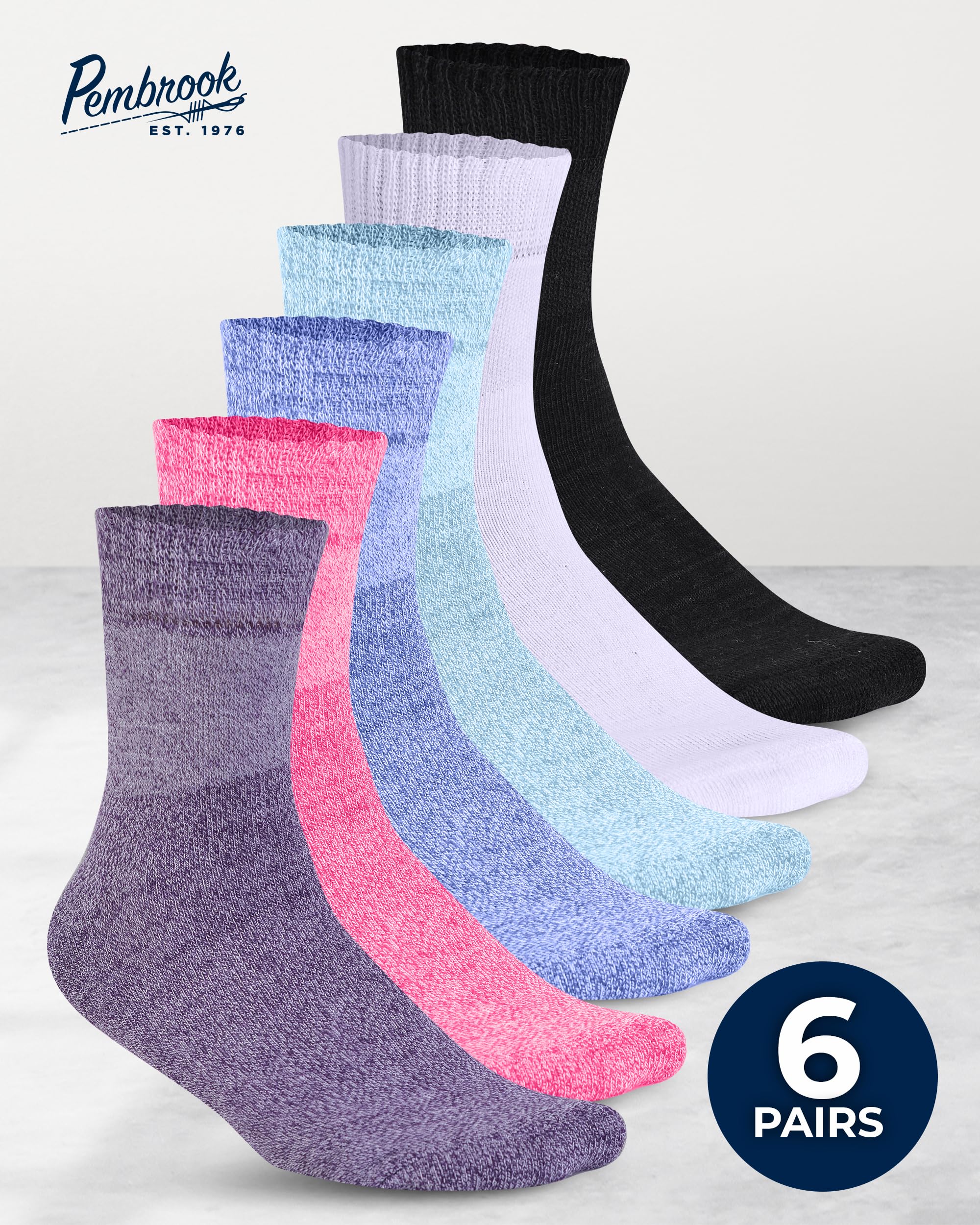 Pembrook Bamboo Viscose Diabetic Socks for Women & Men - 6 Pairs Ankle Socks for Swollen Feet | Neuropathy | Wide Calf | Edema