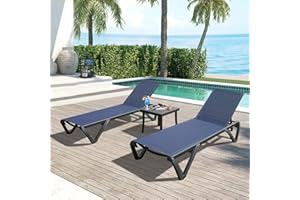 DOMI OUTDOOR LIVING Domi Pool Lounge Chairs, Aluminum Patio Chaise Lounge with Side Table, Wheels, 5 Position Adjustable, Outdoor Lounge Chairs for Beach, Yard, Balcony, Poolside, Navy Blue
