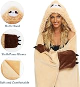 Shoppawhile Sloth Hooded Blanket for Women Soft Warm Fluffy 59 x 51 in view 2