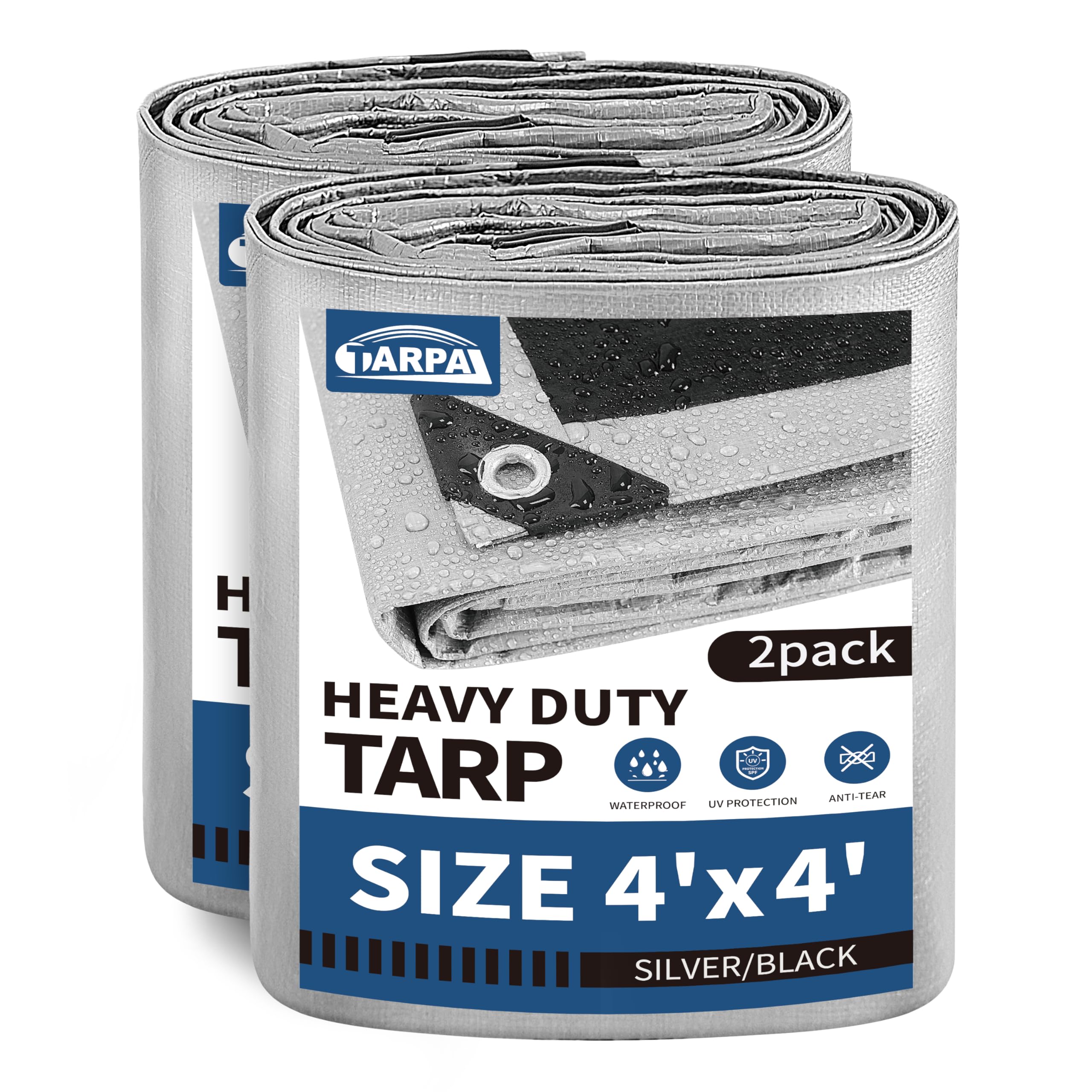 Photo 1 of TARPAL 4x4 Feet Tarps Silver 10.5Mil(2-Pack) Multipurpose Protective Cover Heavy Duty Tarp Waterproof,Snow or UV Protection,Durable Reinforced Edges