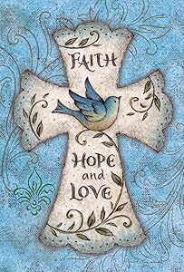 Toland Home Garden Hope and Love 28 x 40 Inch Decorative Blue Bird Religious Cross Easter Faith House Flag
