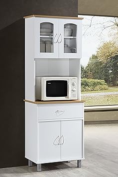 Hodedah Long Standing Kitchen Cabinet With Top Bottom Enclosed Cabinet Space One Drawer White Amazon Ca Home Kitchen