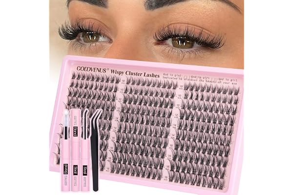 Goddvenus Cluster Lashes Kit Wispy Natural 300pcs Eyelashes Clusters 10-16mm DIY Eyelash Extensions Kit C Curl Individual Las