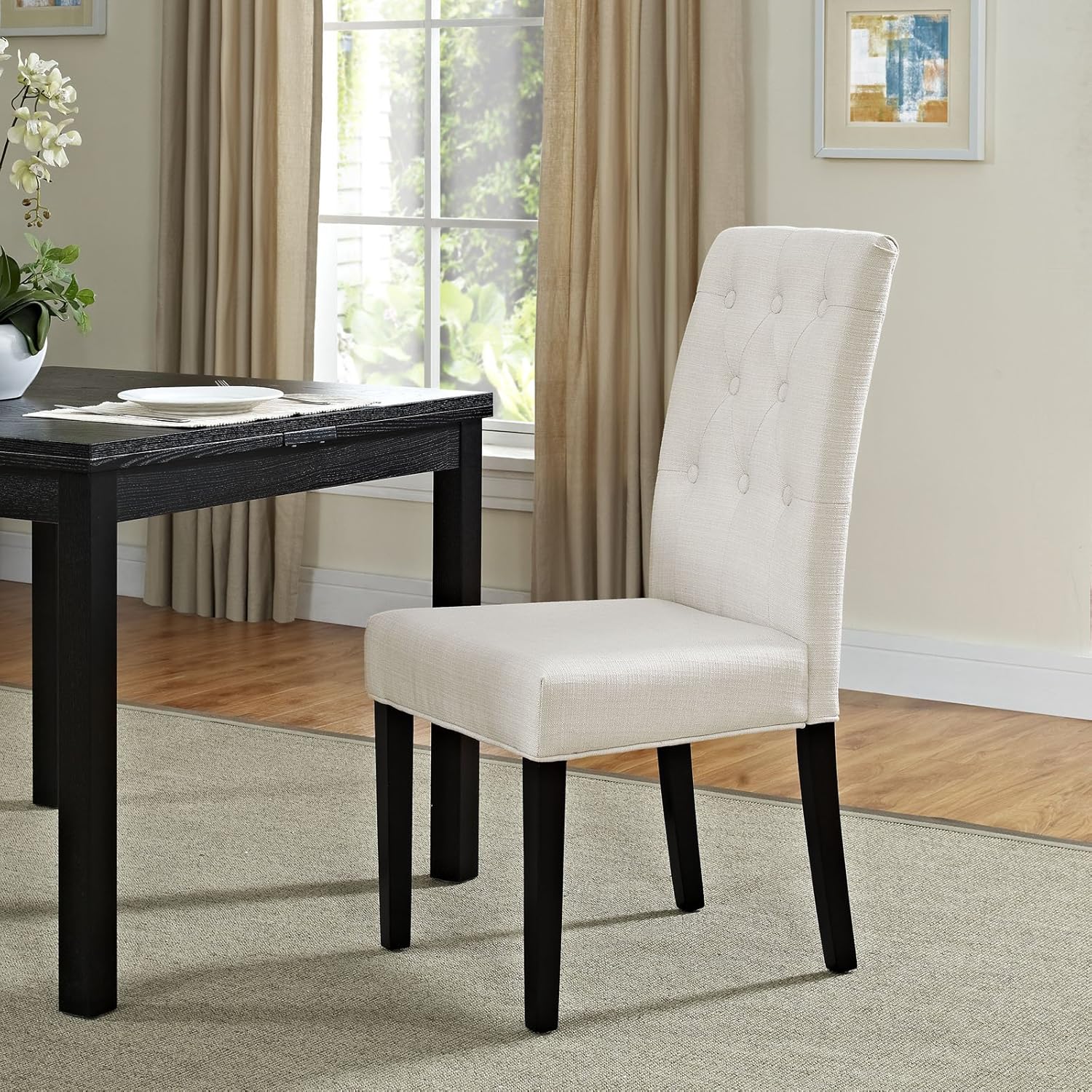 Modway Confer Modern Tufted Upholstered Fabric Parsons Kitchen and Dining Room Chair in Beige - Chairs