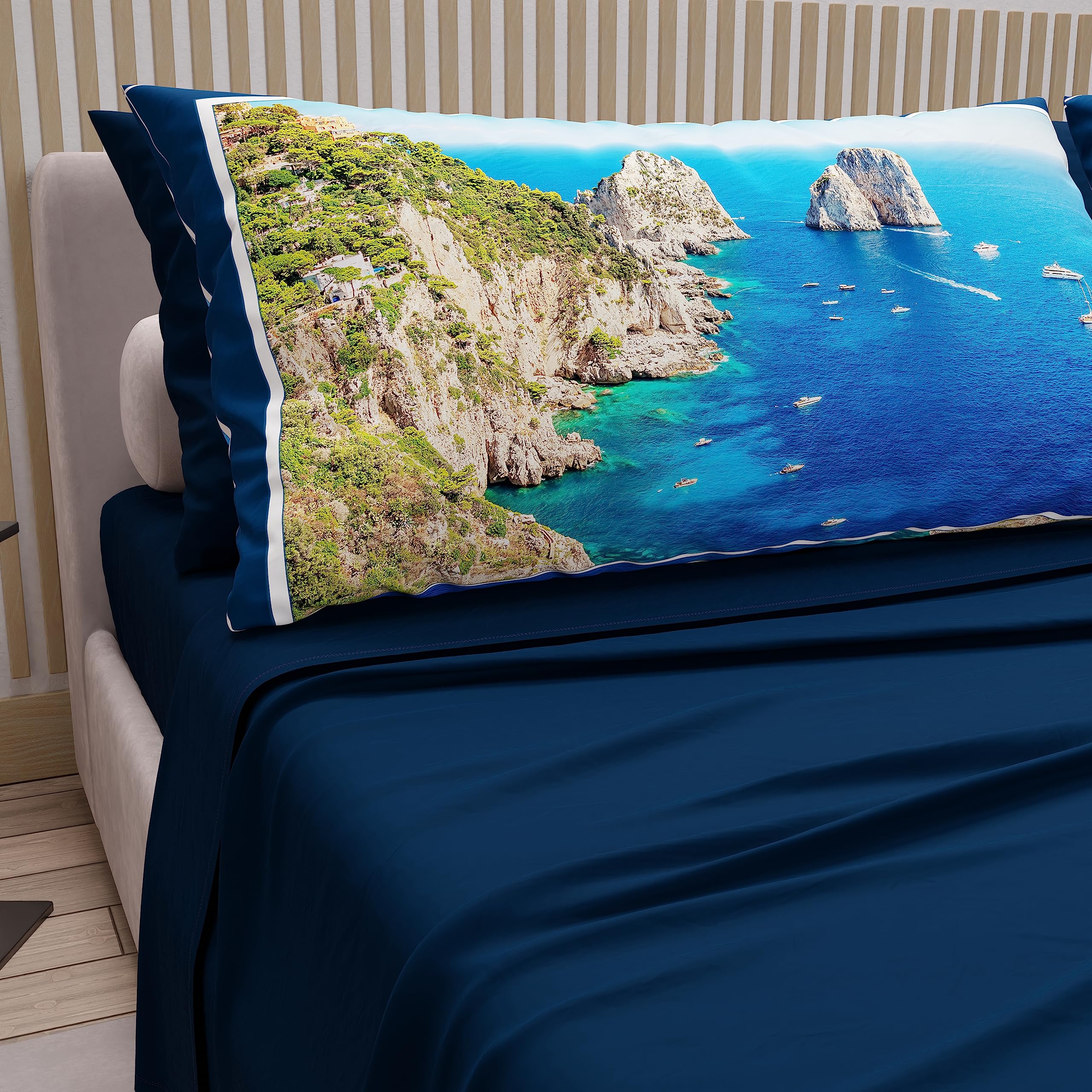PETTI Artigiani Italiani - Double Bed Linen in Cotton with Pillowcases in Digital Print, for Double Bed, Top and Bottom Sheet Set with Corners, Night Blue, 100% Made in Italy — image 1