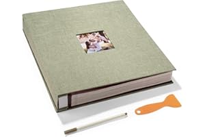HENPISEN Large Photo Album Self Adhesive 4x6 8x10 10x12 Scrapbook Magnetic Album DIY Scrapbooking 13 x Width 12.6 (Inches) 120 Sticky Pages Linen Cover DIY Photo Album(Grass Green)