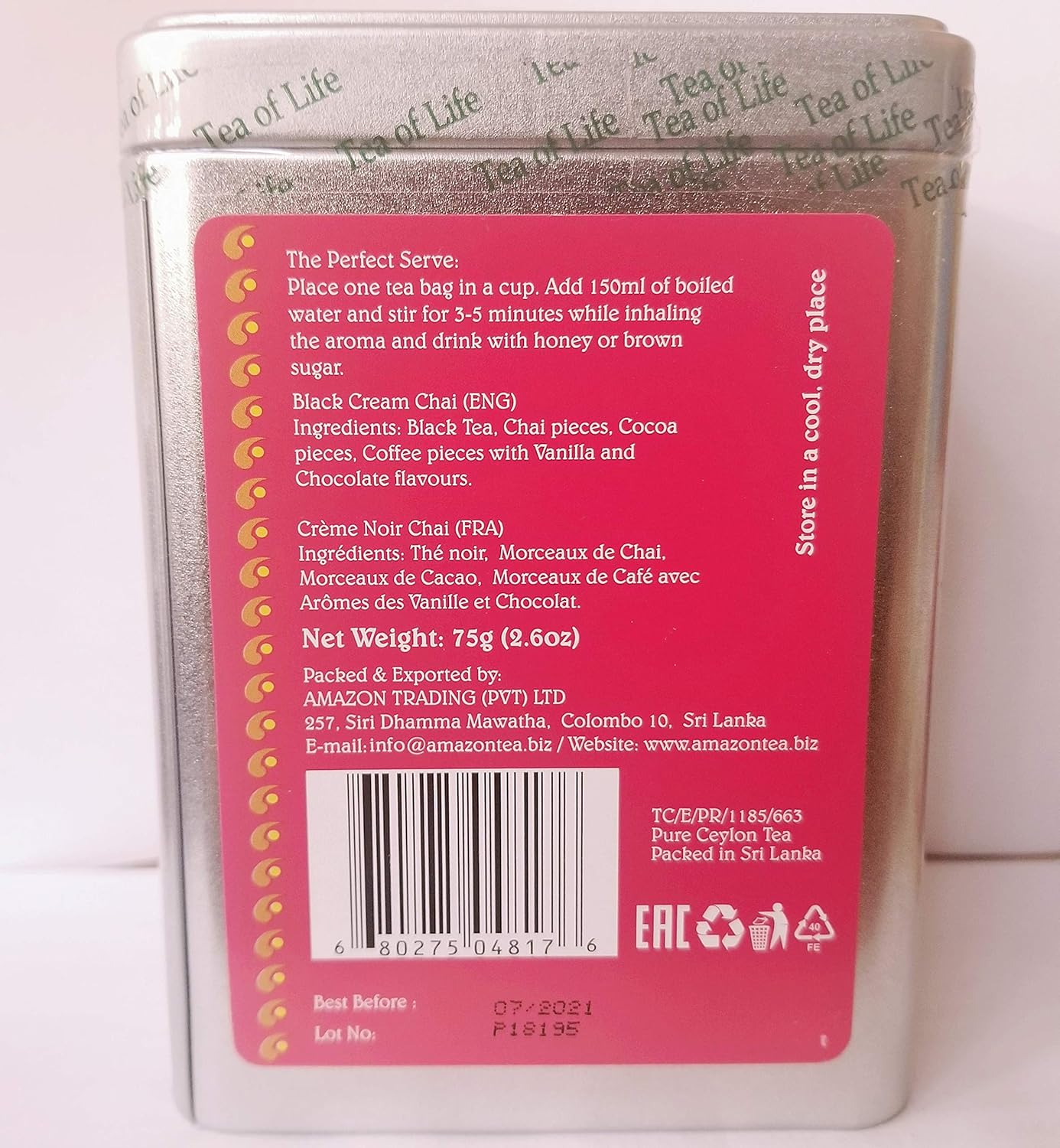 Amazoncom Tea Of Life Black Cream Chai Tea Grocery