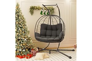 Pamapic Double Egg Chair wth Stand, 700 LBS Loveseat Rattan Swing Chair, UV Resistant Cushions with Armrests and Headrest, Thick Steel Frame Hammock Swing for Outdoor, Patio, Indoor(Grey)
