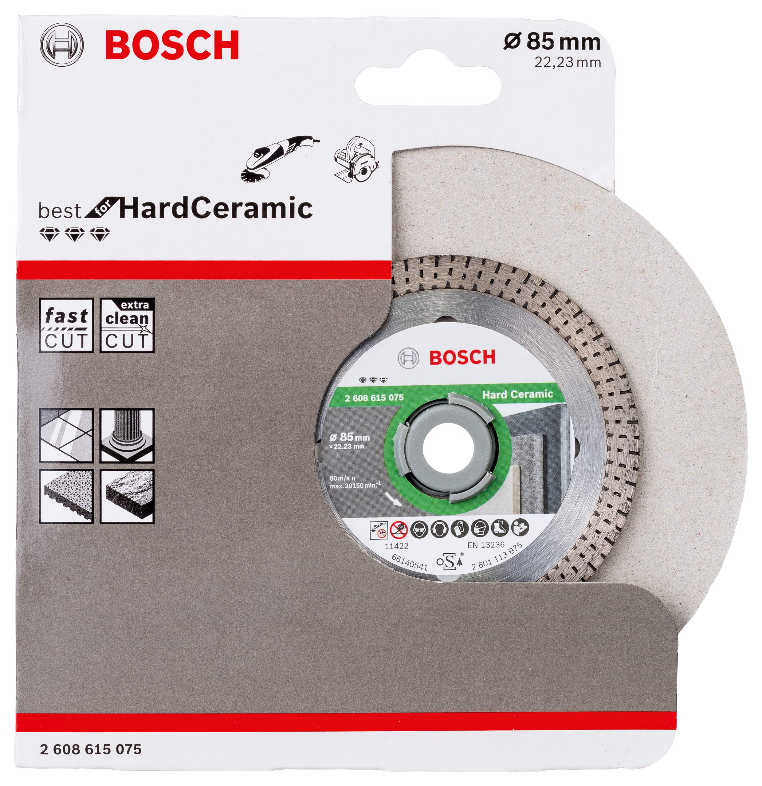 Bosch Professional Diamond Cutting Disc Best for Hard Ceramic (Tiles, 85 x 22.23 mm, Accessories Angle Grinder)