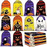 Coume 24 Pcs Halloween Drawstring Bags, Halloween Canvas Candy Bag for Kids Party Favors Supplies Classroom Gifts Prizes, 4 x 6 Inches