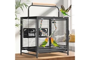 VIVOHOME 19 Inch Wrought Iron Bird Travel Carrier Cage for Parrots Conures Lovebird Cockatiel Parakeets Black