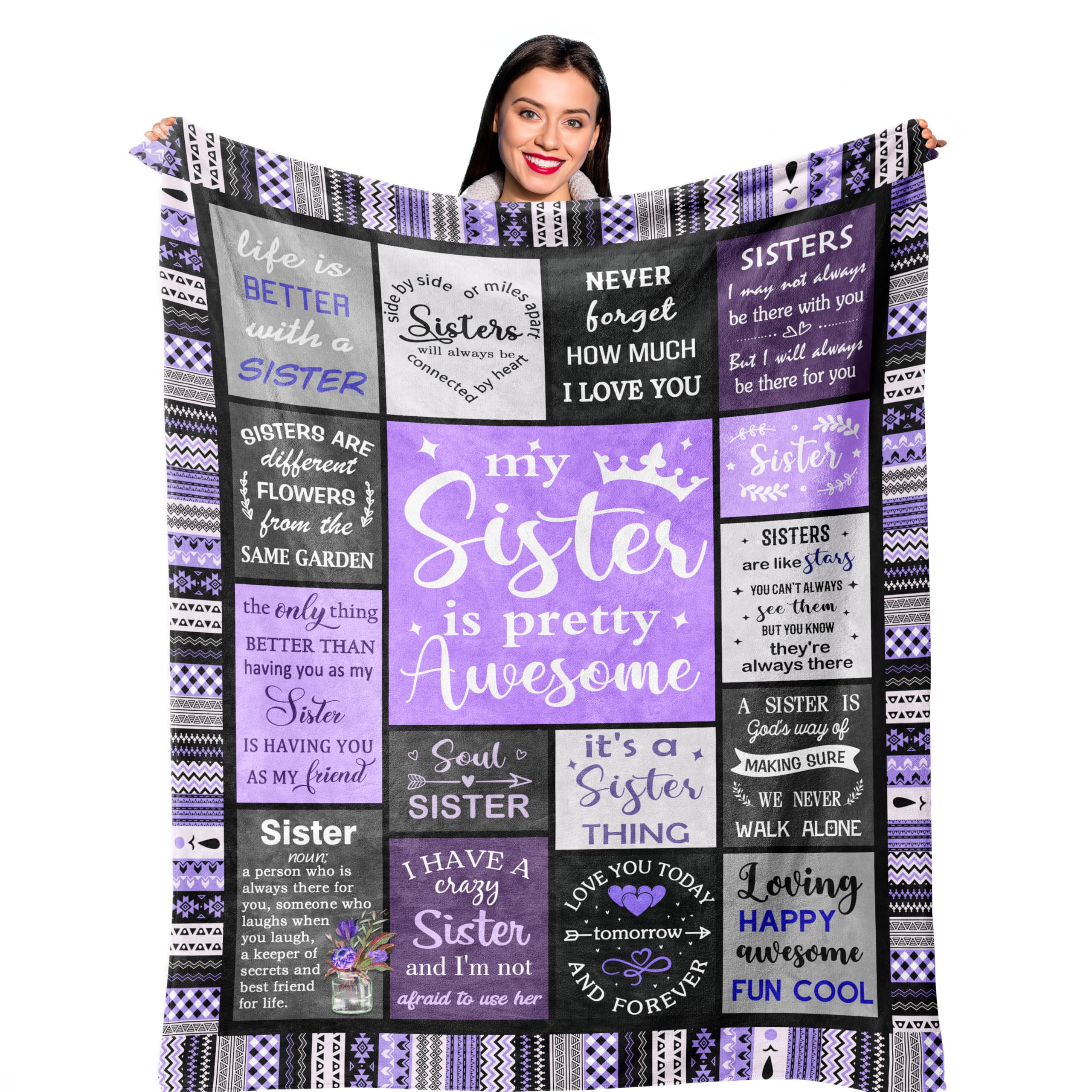 Ruvinzo Sister Gifts from Sis, Sisters Birthday Gift Idea, Best Sister Ever Gift for Women, Birthday Gifts for Sisters, Sis Soft Purple Throw Blanket 60" x 50" Image
