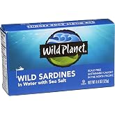 Wild Planet Wild Sardines in Water with Sea Salt, 4.4 Ounce Can, Pack of 1 | Sustainably Caught Canned Sardines. Non-GMO, Gluten Free, Kosher, Dairy Free, Keto &amp; Paleo Friendly