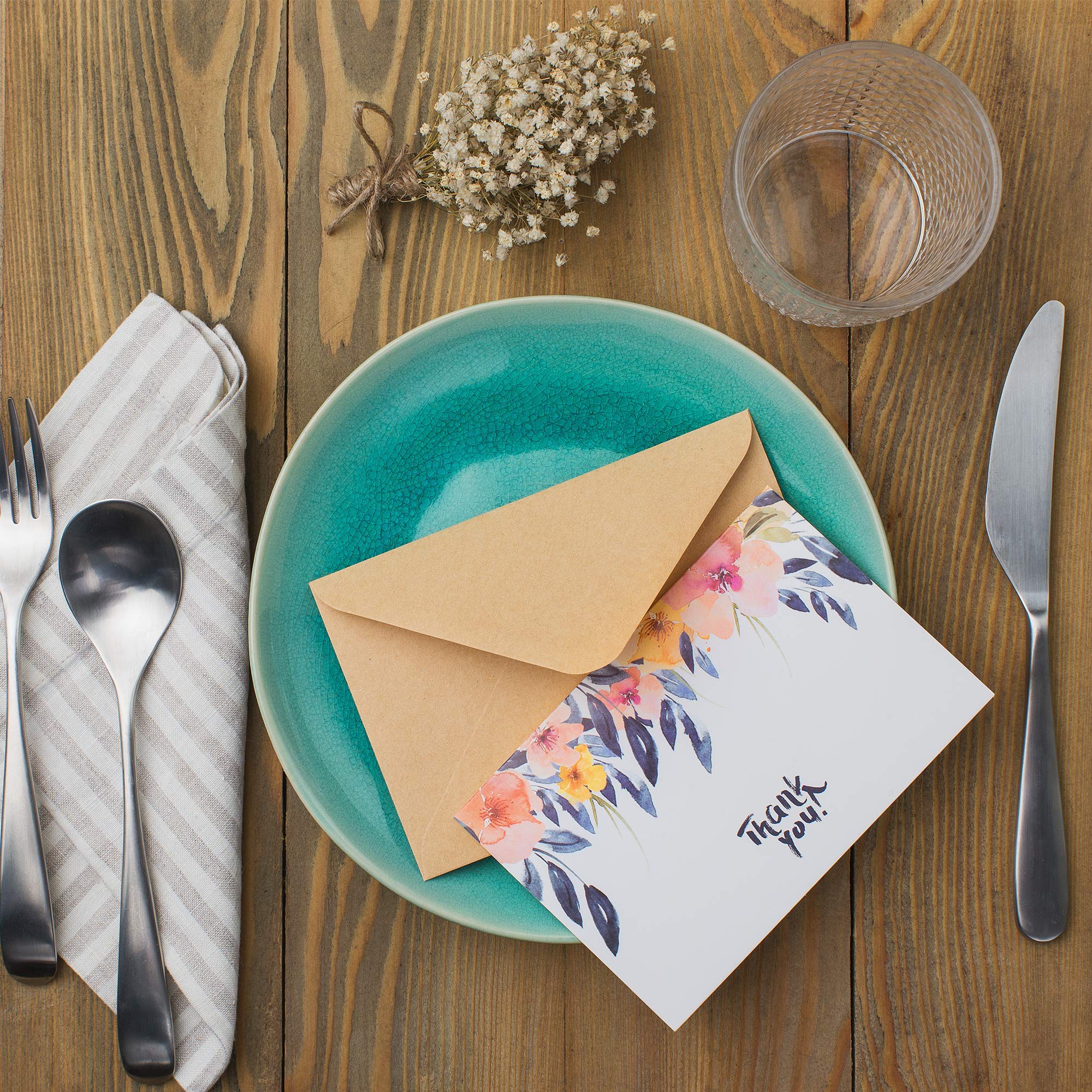 Thank You Cards Greeting Set | 50 Blank Thank You Notes With 50 Envelopes | Floral Watercolor Stationary Card | Bulk Pack For Wedding Baby & Bridal Shower Business Anniversary 4 x 6 inch