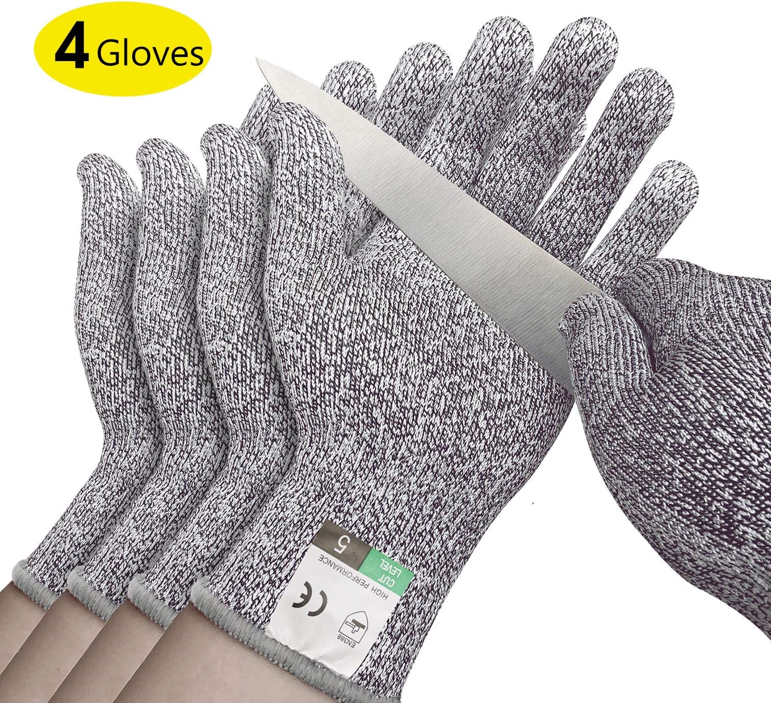 4 Pack Cut Resistant Gloves Safety Gloves Food Grade Cut Proof