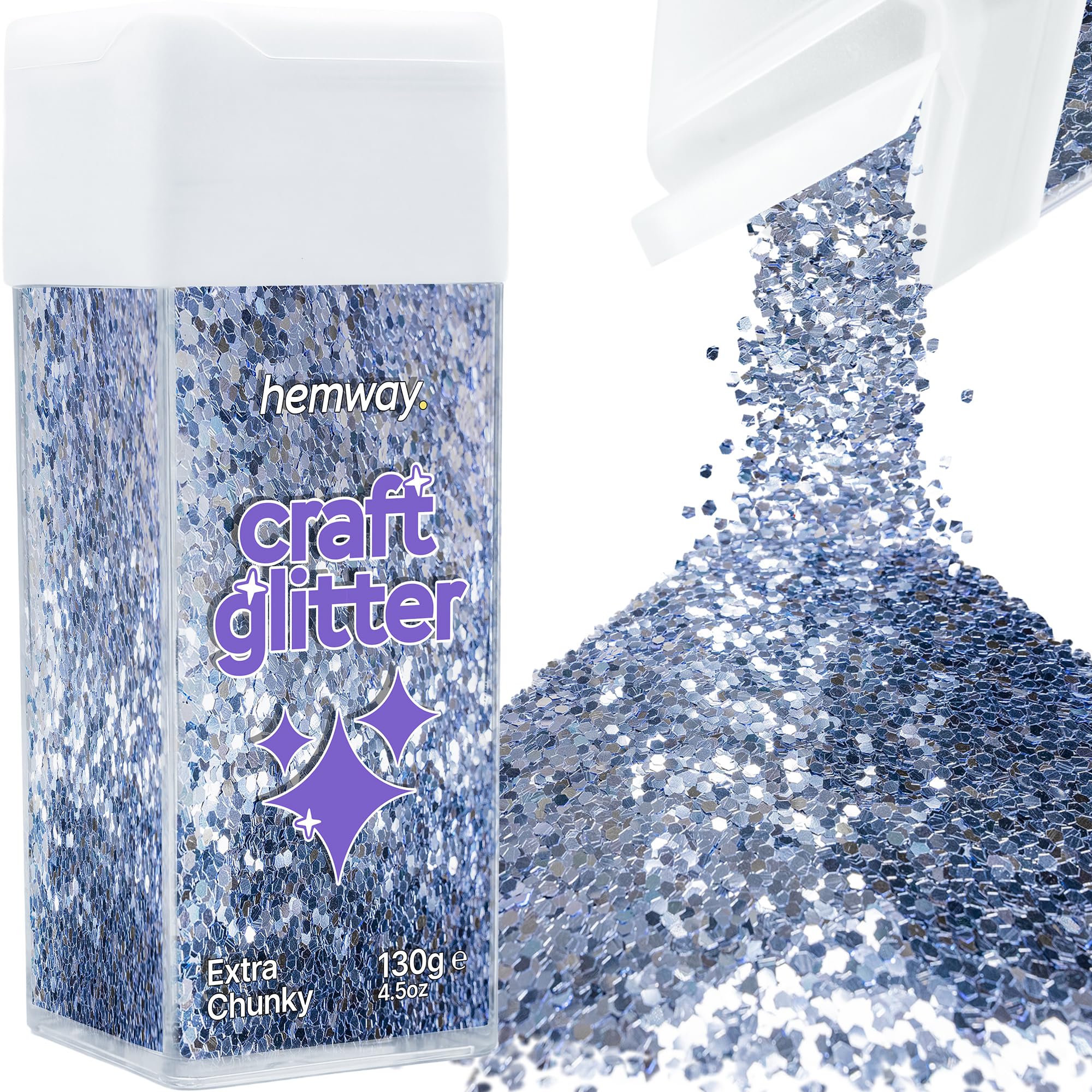 Hemway Glitter Shaker Azure Blue 130g Extra Chunky, Craft Glitter Shaker for Resin & Epoxy Crafts, Christmas Art Supplies, Nail, Body, Face, Eye, Festival, Crafting, Slime, Sparkle