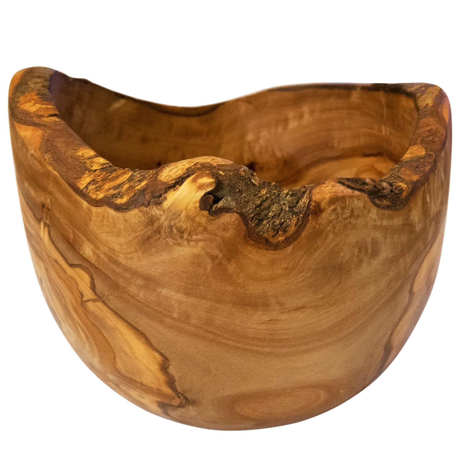 Tramanto Olive Wood Bowl 7 Inch, Hand Carved Exotic Wooden Salad and Fruit Bowl