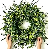 26" Large Boxwood Wreath for Front Door.Eucalyptus Wreath Artificial Greenery Wreath with Lush Leaves Outdoor Decor for Porch, Window, Farmhouse, Home, Hanging Decor - Spring, Summer, All Seasons