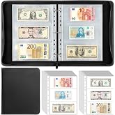 Money Book - Leather Zipper Binder with Currency Pages Set Binders | Uncle Paul 40 Sheets/240 Pockets Double-Sided Inserts Collecting Sleeves for Paper Money Bill Banknote Coupon BC02MX1