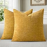 a moment Mustard Yellow Chenille Throw Pillow Covers 20x20 Inch Pack of 2 Modern Decorative Throw Pillow Covers Farmhouse Cross Covers Home Decor for Sofa Bedroom Living Room