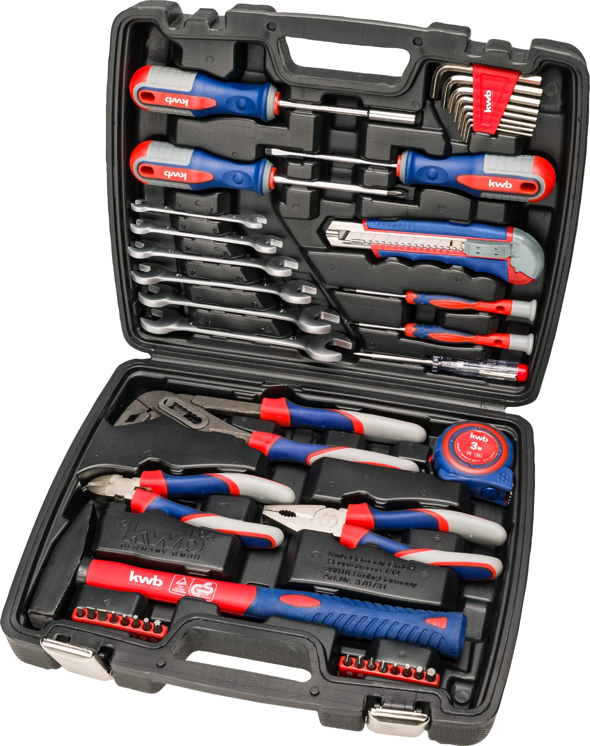 KWB Toolbox with Screwdriver BITS, 42-Piece, Filled, Robust and HIGH-Quality, Ideal for Household OR Garage, GS Tested, in Practical Plastic CASE, RED, Blue, Gray